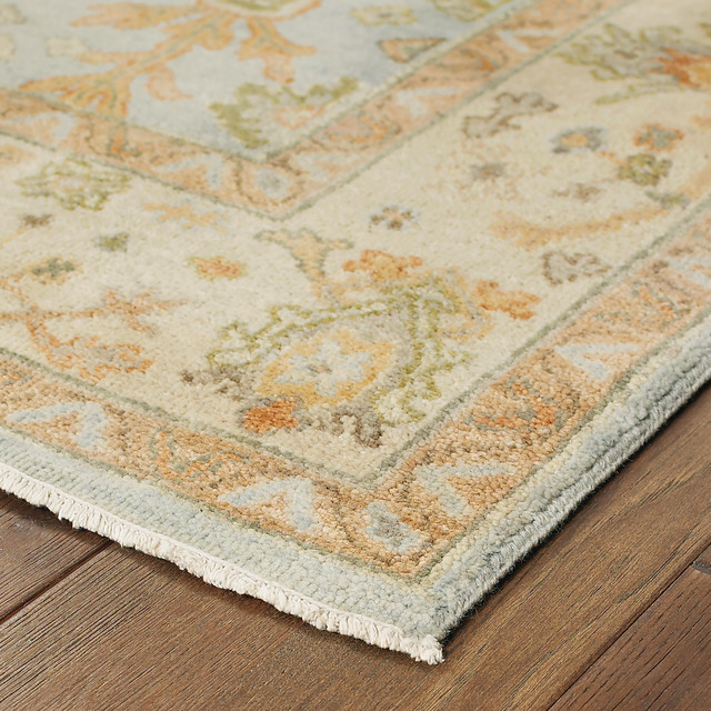 Tommy Bahama Palace HandKnotted Wool Traditional Persian Blue/Sand Area Rug Mediterranean