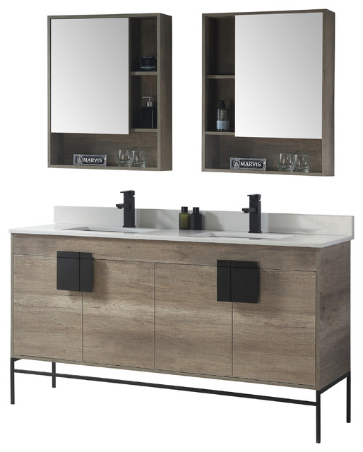 Modern Grey Bathroom Vanity Set, Black Matte Hardware, Marbel Top
