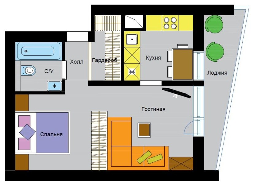 Дизайн-проект однокомнатной квартиры