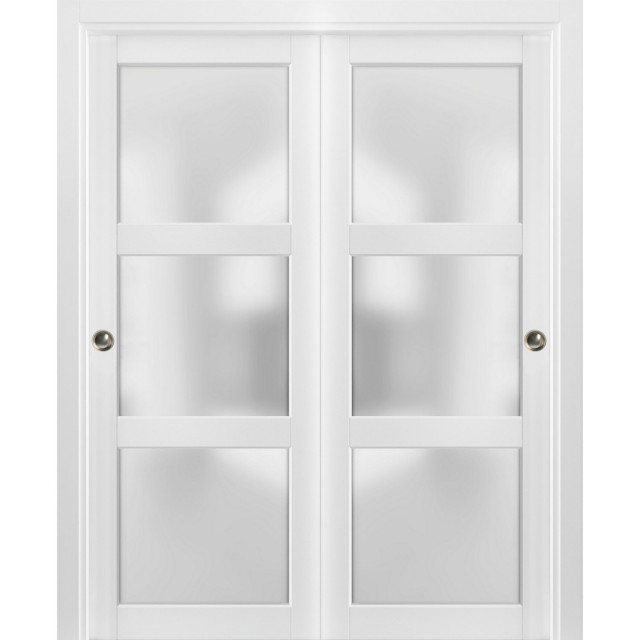 Closet Frosted Glass 3 Lites Bypass Doors | Lucia 2552 Matte White ...