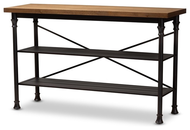 Industrial Style Wood Dark Bronze Finished Metal Kitchen Storage