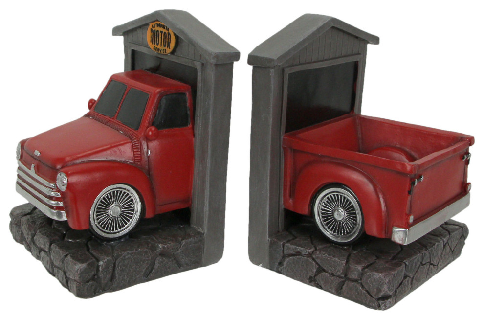 Rustic Red Vintage Pickup Truck Bookends Classic Decorative Bookshelf