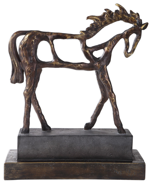 Modern Open Bronze Black Horse Sculpture | Metallic Contemporary Equestrian