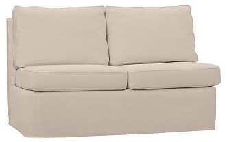 Cameron Roll Arm Slipcovered Armless Love Seat Sectional, Polyester Wrap Cushion
