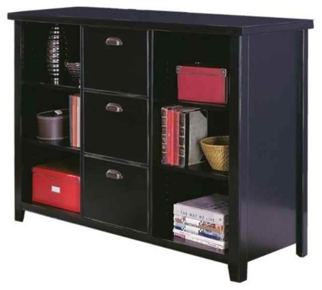 Tribeca Loft Black Bookcase 3Drawer, Black Contemporary Bookcases