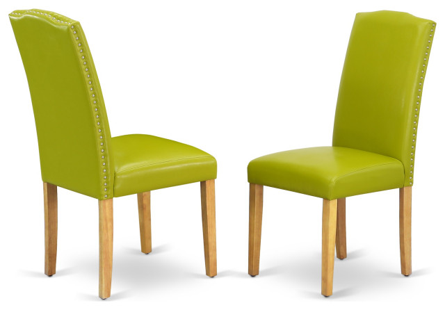 Set of 2 Encinal Parson Chair-Oak Leg, Pu Leather Autumn Green
