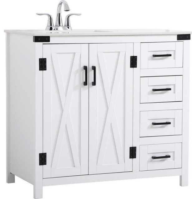 Elegant White Vanity For Farmhouse Bathroom - Transitional - Bathroom ...