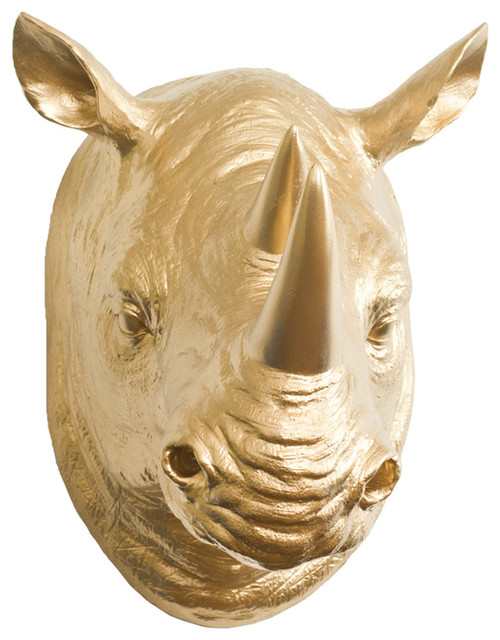 Resin Mounted Rhino Head, Gold Metallic