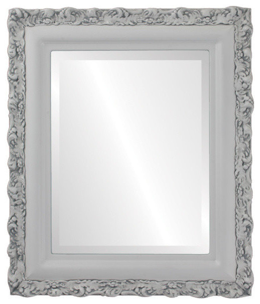 Venice Framed Rectangle Mirror in Linen White Traditional Bathroom