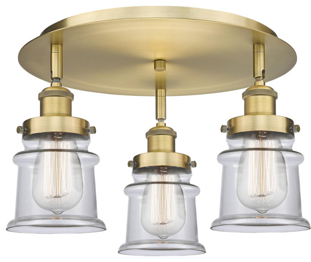 Canton 3 Light Flush Mount, Brushed Brass, Clear - Industrial - Flush ...