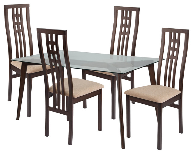 Clearview 5-Piece Espresso Wood Dining Table Set, Clear/Espresso