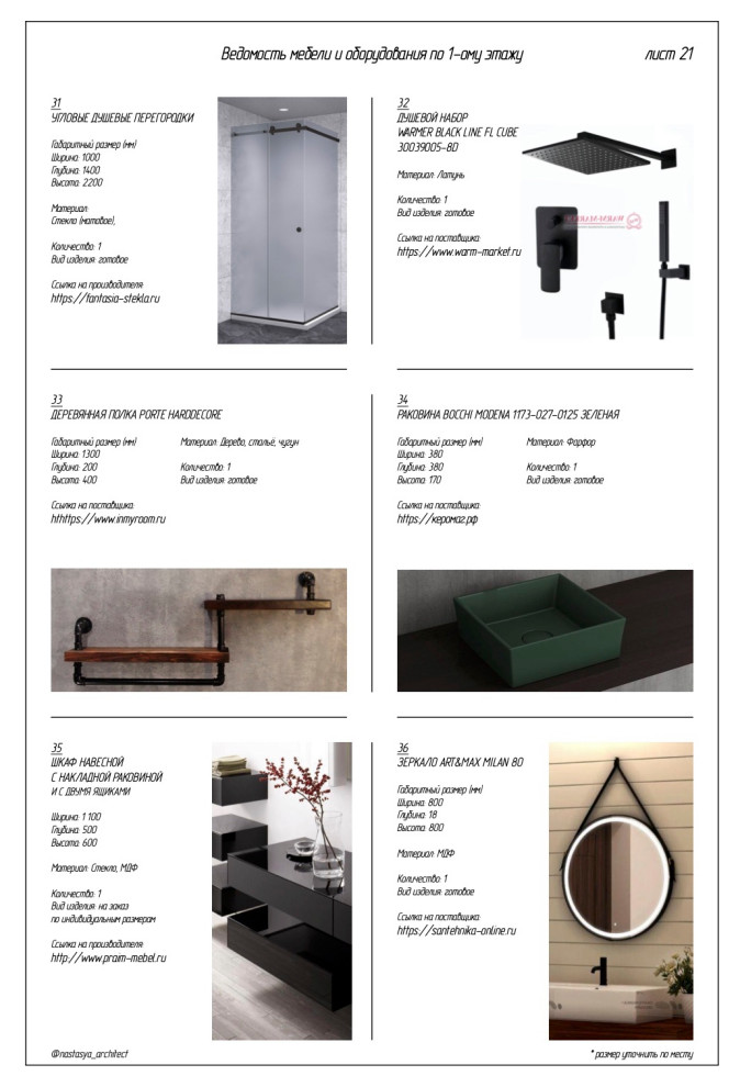 Ведомость мебели и оборудования