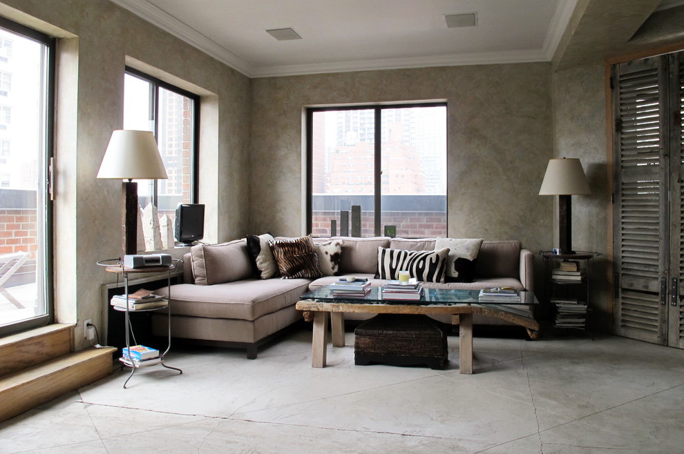 Inspiration for a transitional formal open concept living room in New York with beige walls.