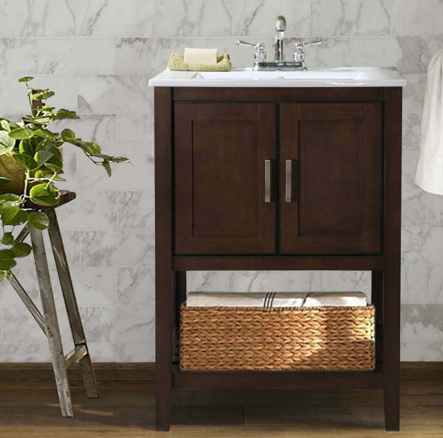 24" Antique Coffee Sink Vanity, Basket Transitional Bathroom