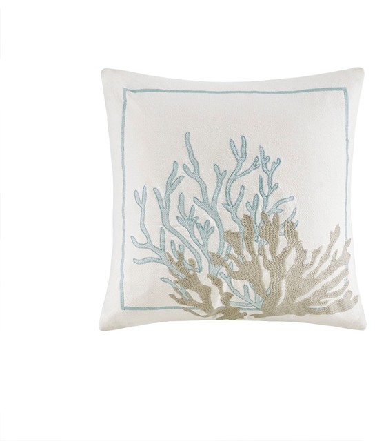 Cannon Beach Embroidered Cotton Square Decorative Pillow White