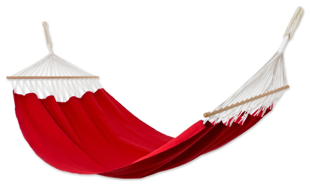 Cotton Hammock With Spreader Bars, "Ceara Red", Single Beach Style