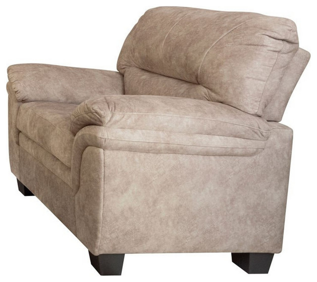 Fabric Chair With Padded Tufted Back And Pillow Top Arms, Beige