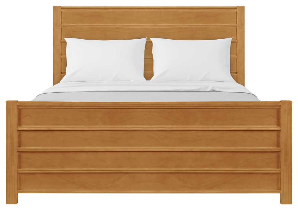Caroline Wooden Platform Bed, Oak Transitional Panel Beds by