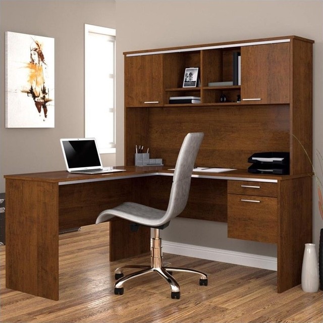 Bestar Flare L-Shaped Workstation in Tuscany Brown