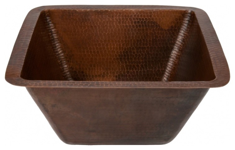 15" Square Hammered Copper Bar/Prep Sink With 3.5" Drain Opening