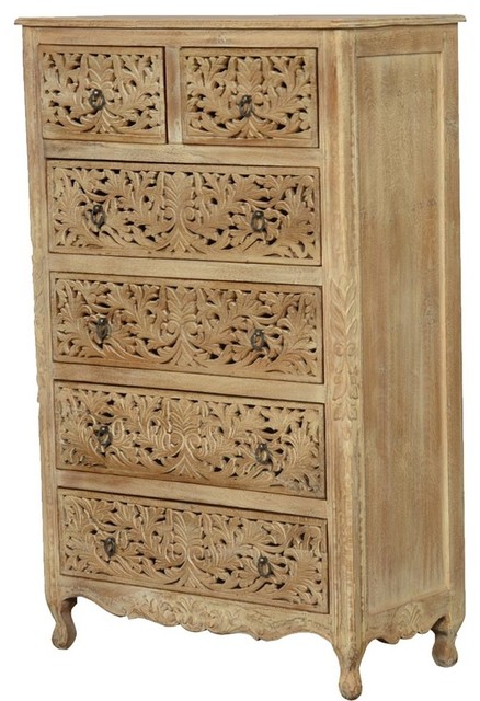 Queen Anne Lace Front Solid Mango Wood Tall Bedroom Dresser W 6