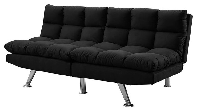 Futon Split Back Click Clack Black Micro Suede Contemporary Futons By Shopladder Houzz