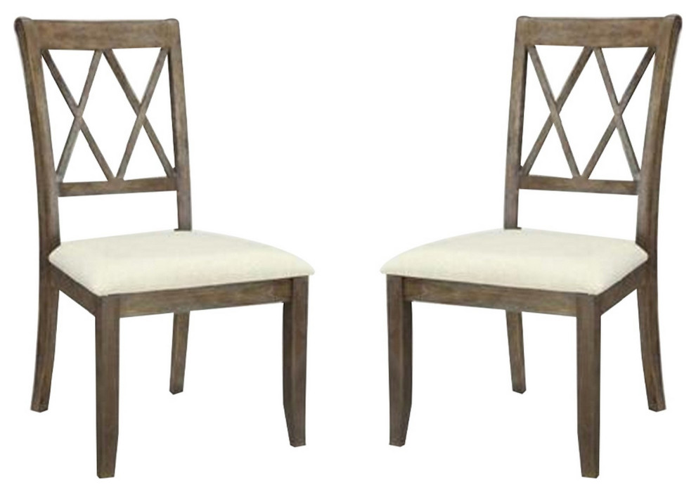 Wooden Side Chair With Double X Style Back, Set Of 2, Beige And Brown