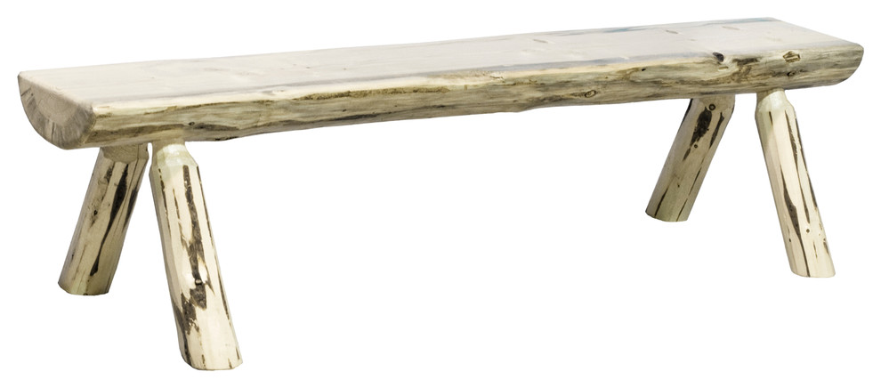 Montana Collection Half Log Bench, Clear Lacquer Finish, 4 Foot