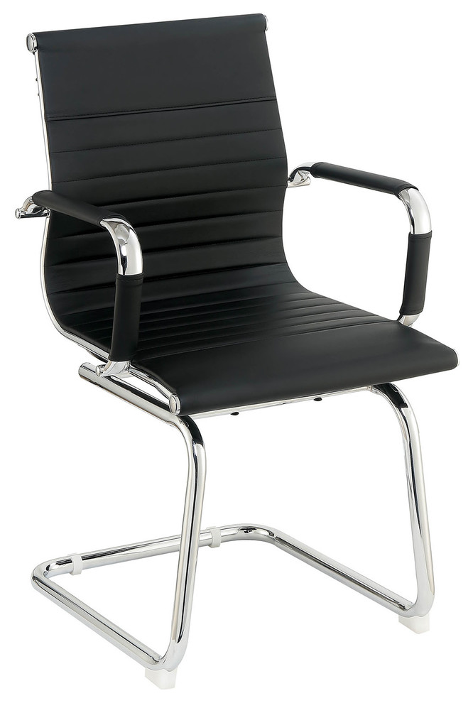 Metal And Leatherette Office Chair With Ribbed Design Black And Silver Contemporary Office