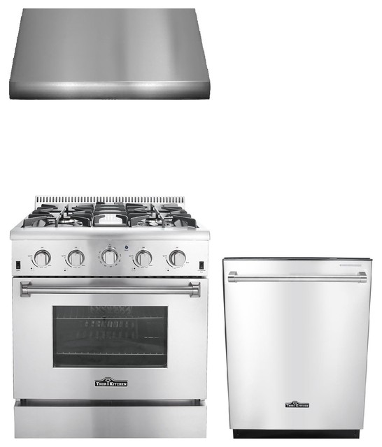 Thor Kitchen HRG3080U 30" Gas Range, Range Hood and Dishwasher Combo