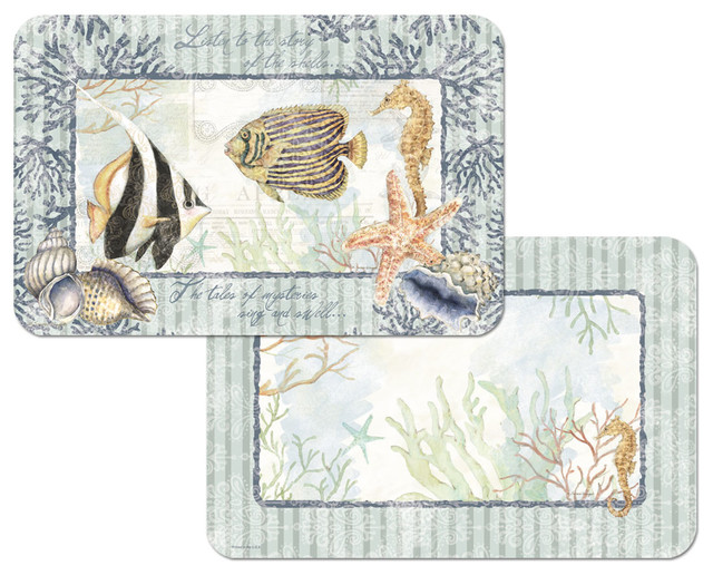 Vinyl Plastic Placemats Reversible ShellsCoral Set of 4 Beach Style Placemats by J.Mark