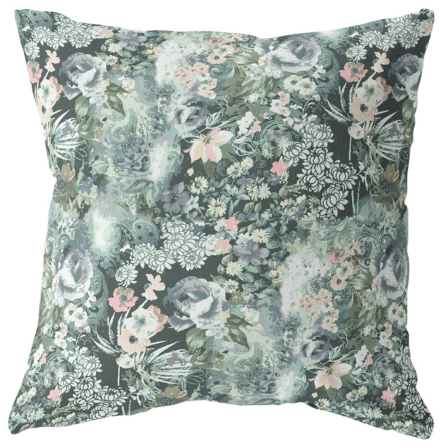 16" Green Gray Springtime Indoor Outdoor Throw Pillow