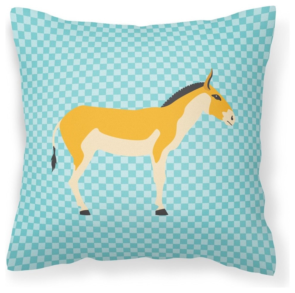 Turkmenian Kulan Donkey Blue Check Fabric Decorative Pillow - Farmhouse ...