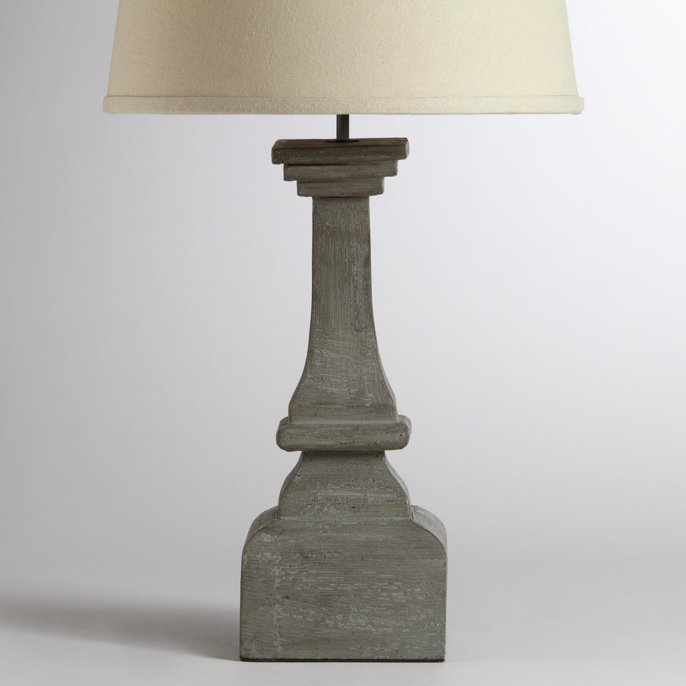 Grey Square Pedestal Table Lamp