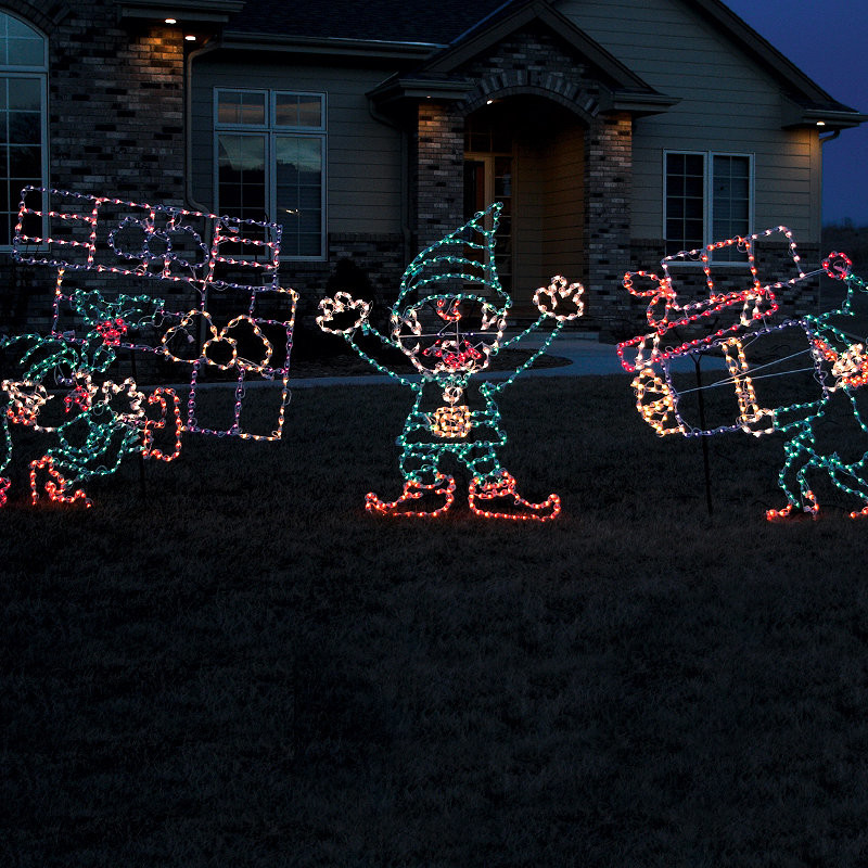 Set of Three Outdoor Lighted Elves - Frontgate - Outdoor Christmas Decorations