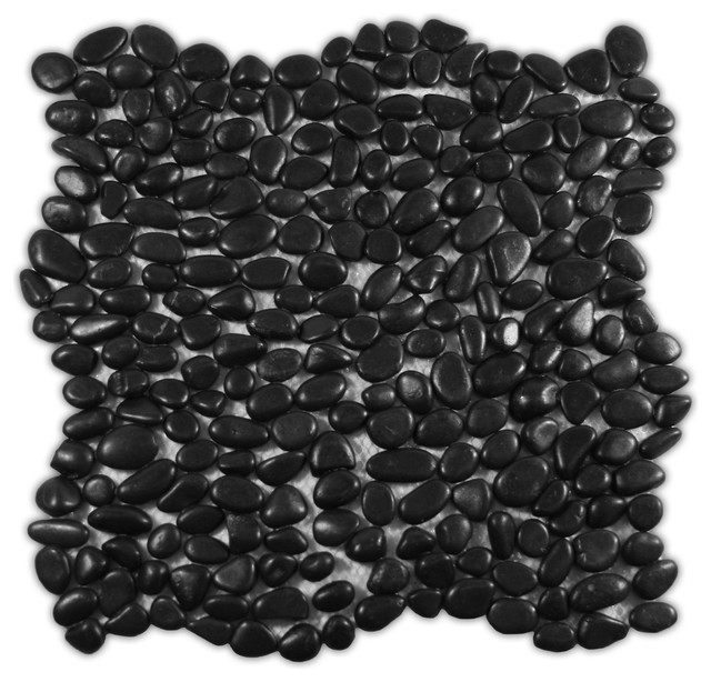 12 X12 Mini Polished Black Pebble Tile Contemporary Mosaic 12 X12 Mini Polished Black Pebble Tile