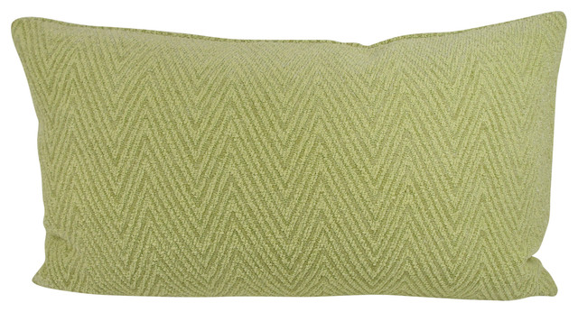 Green Chevron Chenille Lumbar Throw Pillow With Feather Down Insert - Contemporary - Decorative ...