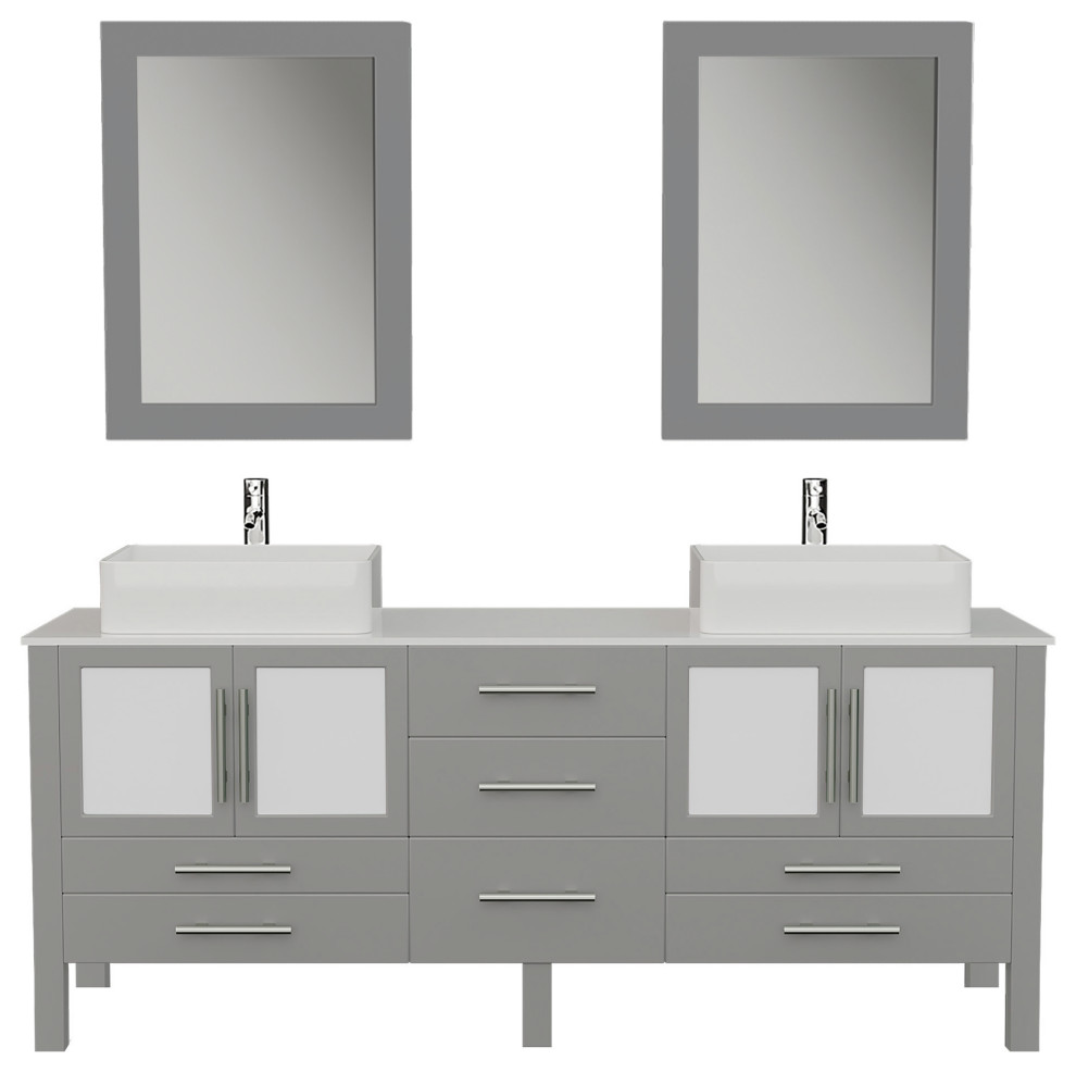 71 Gray Double Vessel Sink Bathroom Vanity With White Porcelain Top And Sinks Contemporary Bathroom Vanities And Sink Consoles By The Tub Connection Houzz