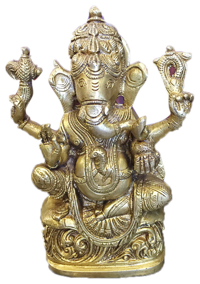 Ganesha Statue Spiritual Indian Art Sculpture Hindu Decor Brass Figurine 6.5"