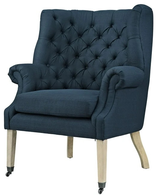 Classic Accent Chair, Comfortable Azure Polyester Seat, Button Tufted Wingback