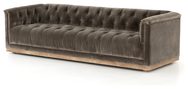 Maxx Birch Brown Fabric Upholstered Modern Tufted Sofa