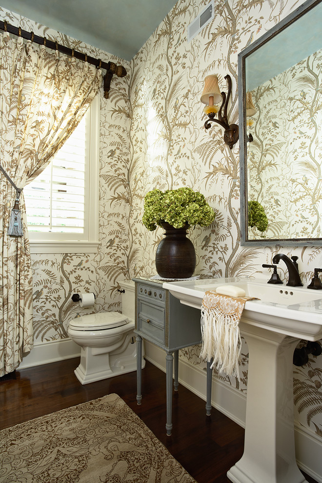 Traditional powder room in Minneapolis with a pedestal sink.