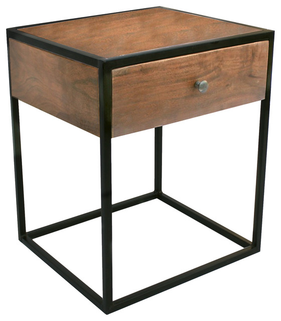 Wooden End Table Night Stand With One Drawer Brown Black