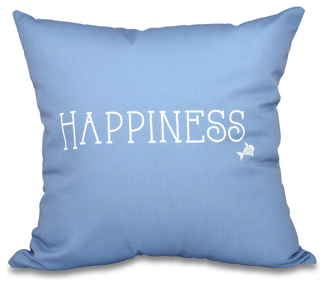 Coastal Happiness, Word Print Pillow, Blue - Contemporary - Decorative Pillows - by E by Design