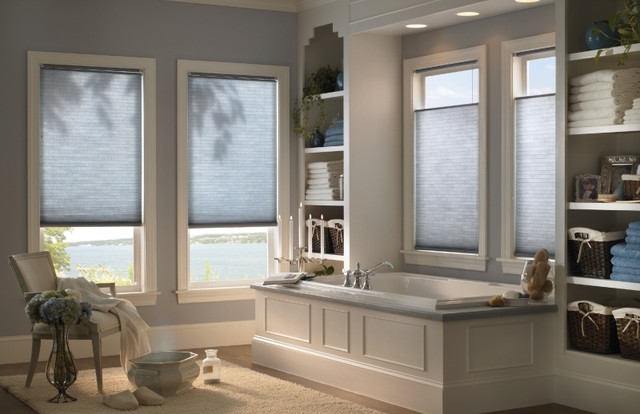 Top Down, Bottom Up Cellular Shades in master bathroom