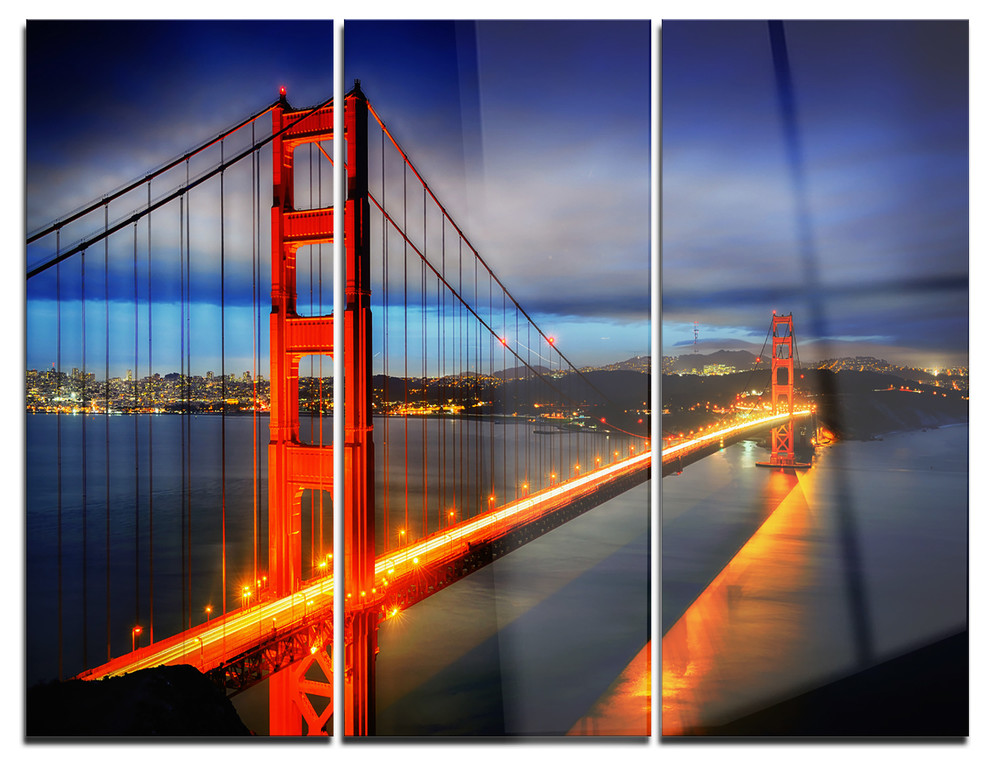 "Golden Gate Bridge" Photo Metal Wall Art, 3 Panels, 36"x28", 36"x28" 3
