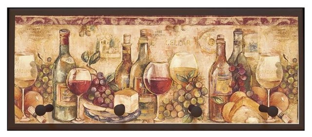 Wine Still Life Plaque w Pegs in Brown