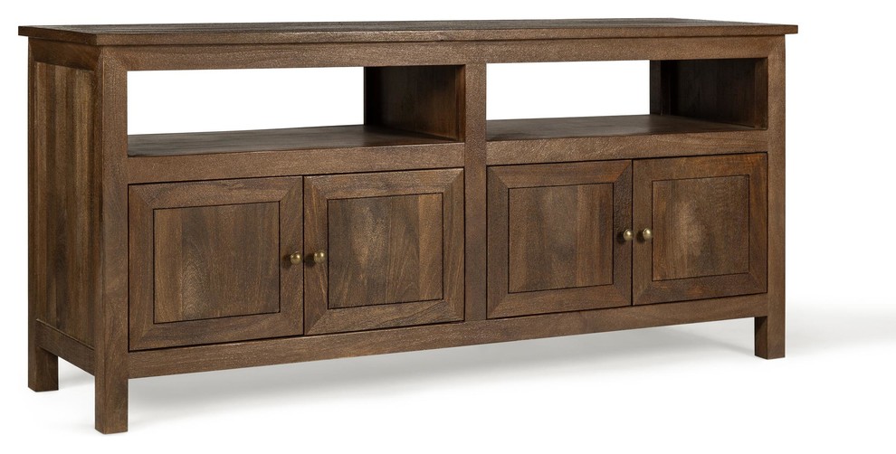 Thompson Transitional Farmhouse Wood Media Unit, Antique Walnut