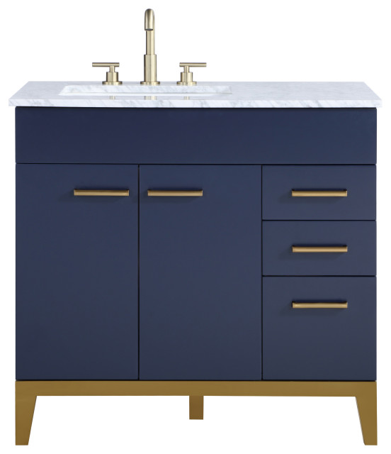 Stufurhome Alisson Dark Blue Bathroom Vanity, 36" - Contemporary ...