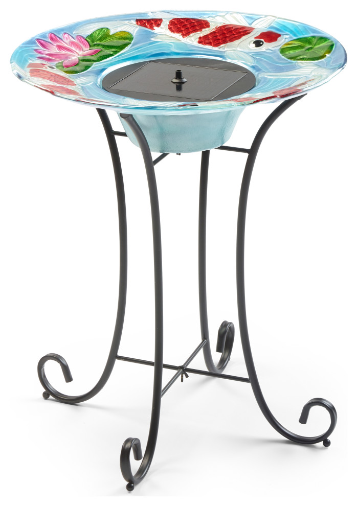 Japanese Koi Glass Solar Birdbath Asian Bird Baths by Smart Solar